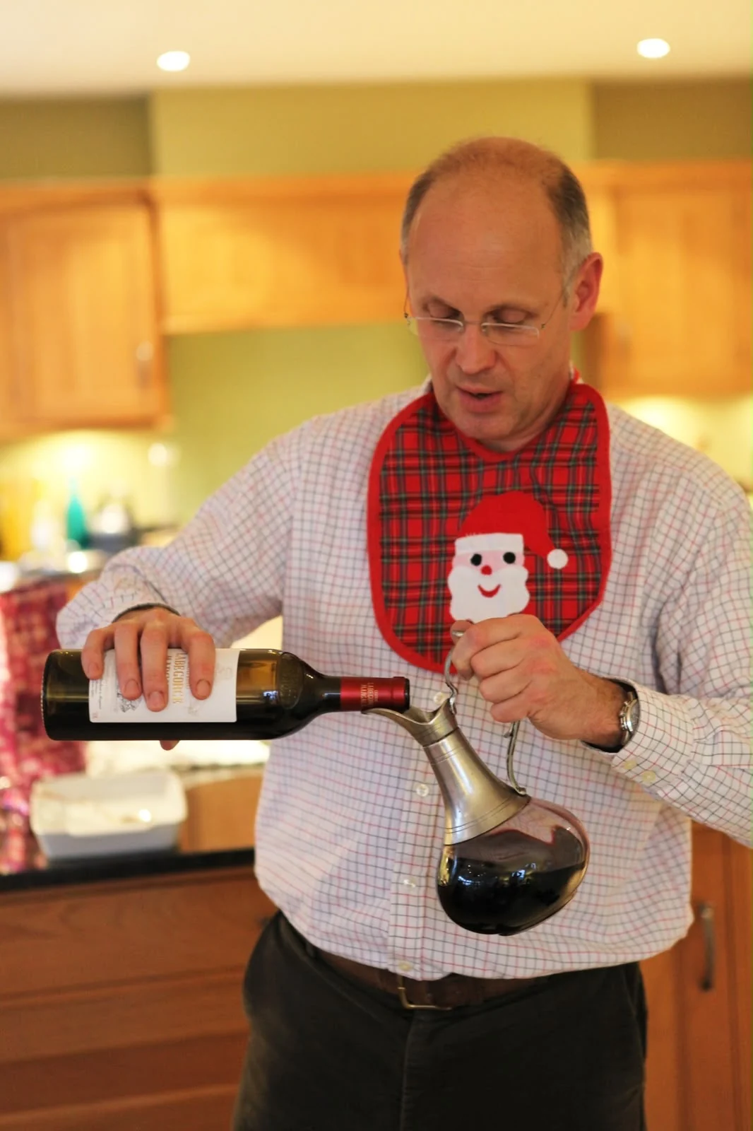 Nick decanting a bottle of wine